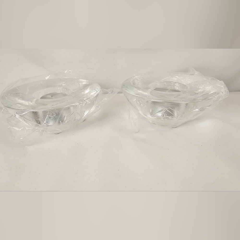 ​Set of 2 Orrefors Sweden HollyDay Clear Crystal Holly Berry Votive Holders NIB